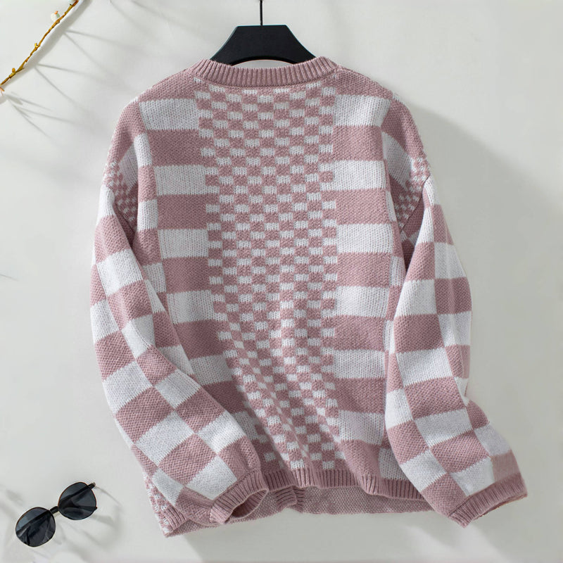 EB | Cardigan - Damen Herbst Casual Karierter Gestrickter Cardigan