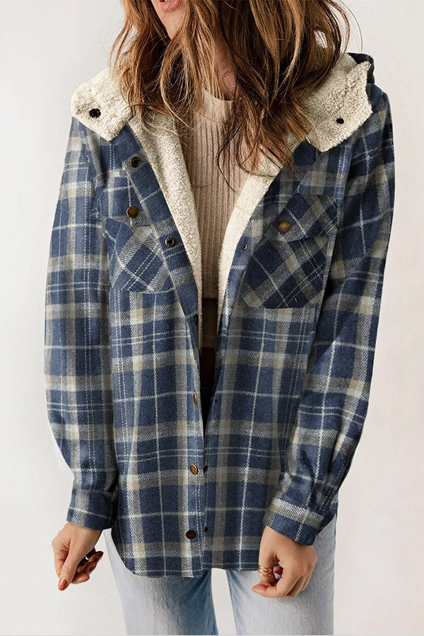 EB | Knopf Sherpa gefütterte Kapuzen-Flanelljacke