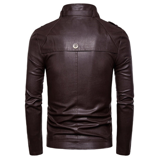 Herren modische Kunstlederjacke mit asymmetrischem Reißverschluss und Steppnähten EB