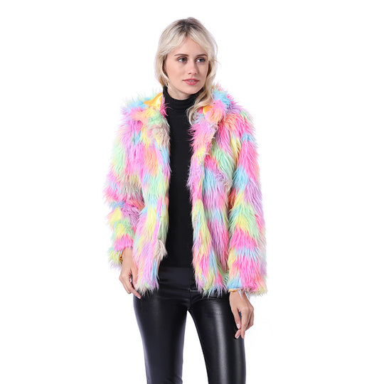 Damen Flauschige Kunstpelzjacke mit leuchtenden Farben EB
