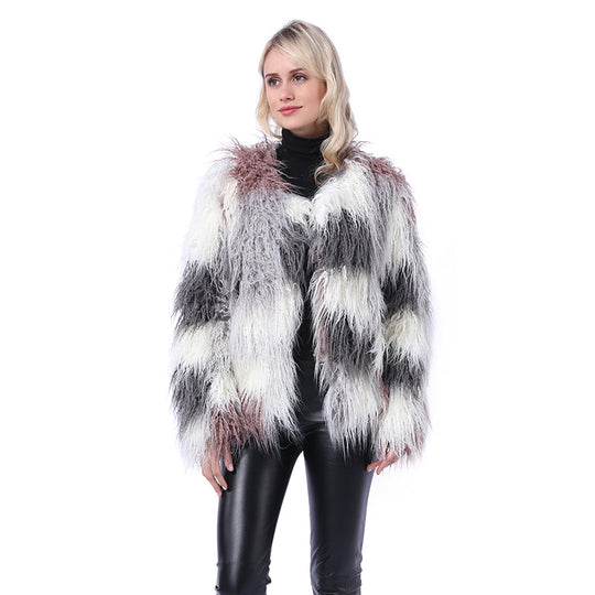 Damen Modische Kunstpelzjacke mit auffälligem Design EB