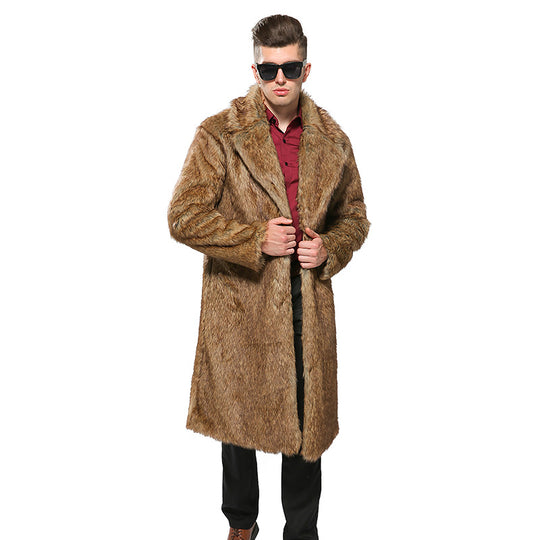 Herren Modischer Kunstpelzmantel mit elegantem Schnitt und festem Revers EB