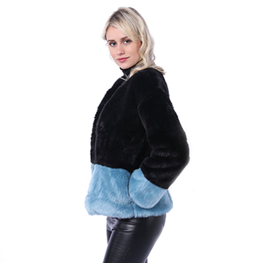 Damen Modische Kunstpelzjacke mit abstrakt geschnittenen Ärmeln und luxuriösem Innenfutter EB