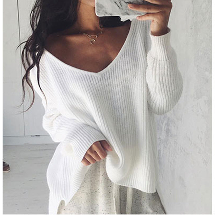 Damen lässiger Strickpullover mit asymmetrischem Schnitt EB