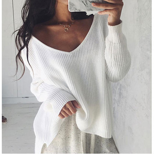 Damen lässiger Strickpullover mit asymmetrischem Schnitt EB