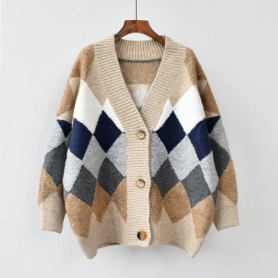 Damen Strickjacke mit modischem Rautenmuster und großzügigem Schnitt EB