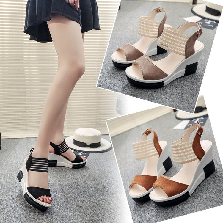 Damen Wedge-Sandaletten mit elastischem Riemendesign und gepolsterter Innensohle EB