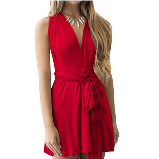 Damen Wickelkleid mit tiefem V-Ausschnitt und verstellbarem Taillengürtel EB