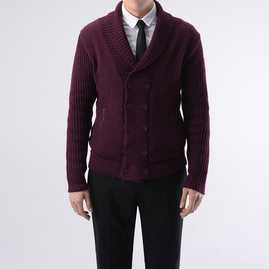 Herren modische Strickjacke mit doppelter Knopfleiste und seitlichen Reißverschlusstaschen EB