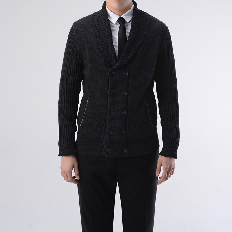 Herren modische Strickjacke mit doppelter Knopfleiste und seitlichen Reißverschlusstaschen EB