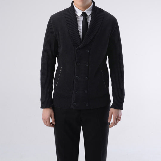 Herren modische Strickjacke mit doppelter Knopfleiste und seitlichen Reißverschlusstaschen EB