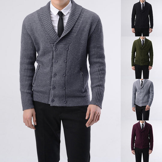 Herren modische Strickjacke mit doppelter Knopfleiste und seitlichen Reißverschlusstaschen EB