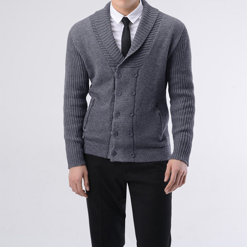Herren modische Strickjacke mit doppelter Knopfleiste und seitlichen Reißverschlusstaschen EB