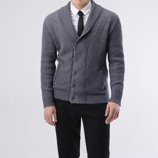 Herren modische Strickjacke mit doppelter Knopfleiste und seitlichen Reißverschlusstaschen EB