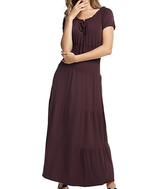 Damen Maxikleid mit verstellbarem Taillenzug und schimmerndem Obermaterial EB