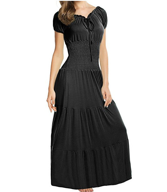 Damen Maxikleid mit verstellbarem Taillenzug und schimmerndem Obermaterial EB