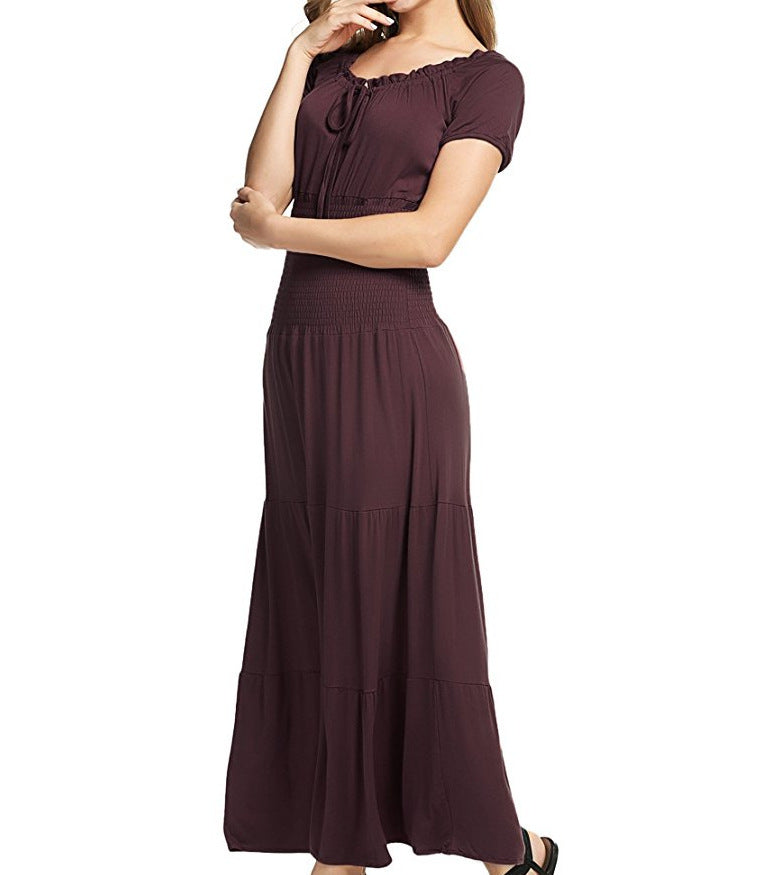Damen Maxikleid mit verstellbarem Taillenzug und schimmerndem Obermaterial EB