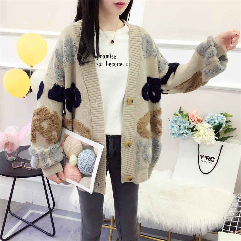 Damen Strickjacke mit buntem grafischen Design und gemütlichen Knöpfen EB