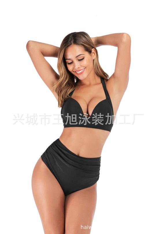 Damen Bandeau-Bikini mit stilvollen Streifen und verstellbaren Trägern EB
