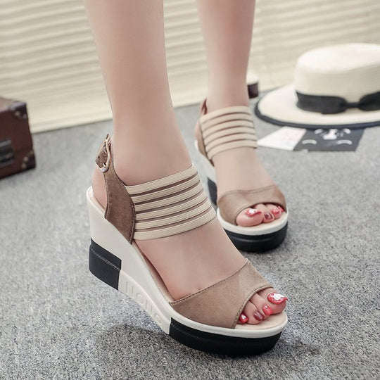 Damen Wedge-Sandaletten mit elastischem Riemendesign und gepolsterter Innensohle EB
