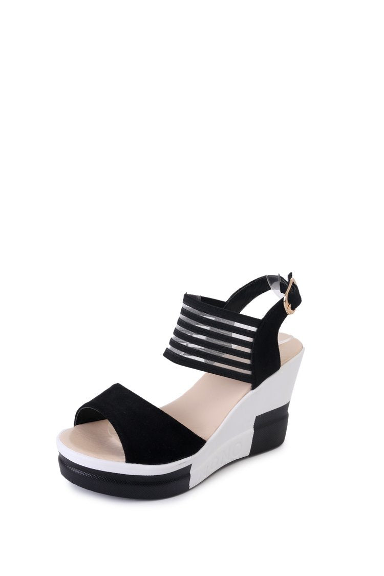 Damen Wedge-Sandaletten mit elastischem Riemendesign und gepolsterter Innensohle EB