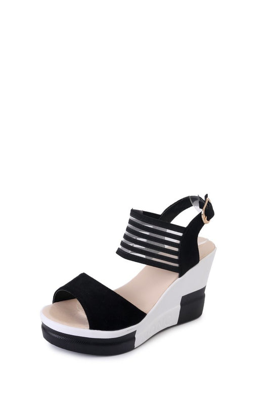 Damen Wedge-Sandaletten mit elastischem Riemendesign und gepolsterter Innensohle EB