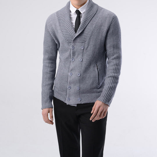 Herren modische Strickjacke mit doppelter Knopfleiste und seitlichen Reißverschlusstaschen EB