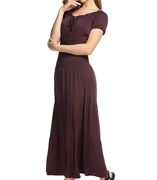 Damen Maxikleid mit verstellbarem Taillenzug und schimmerndem Obermaterial EB