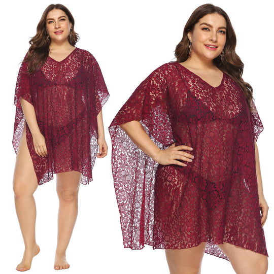 Damen lässiger Häkel-Strandüberwurf mit floralem Design EB