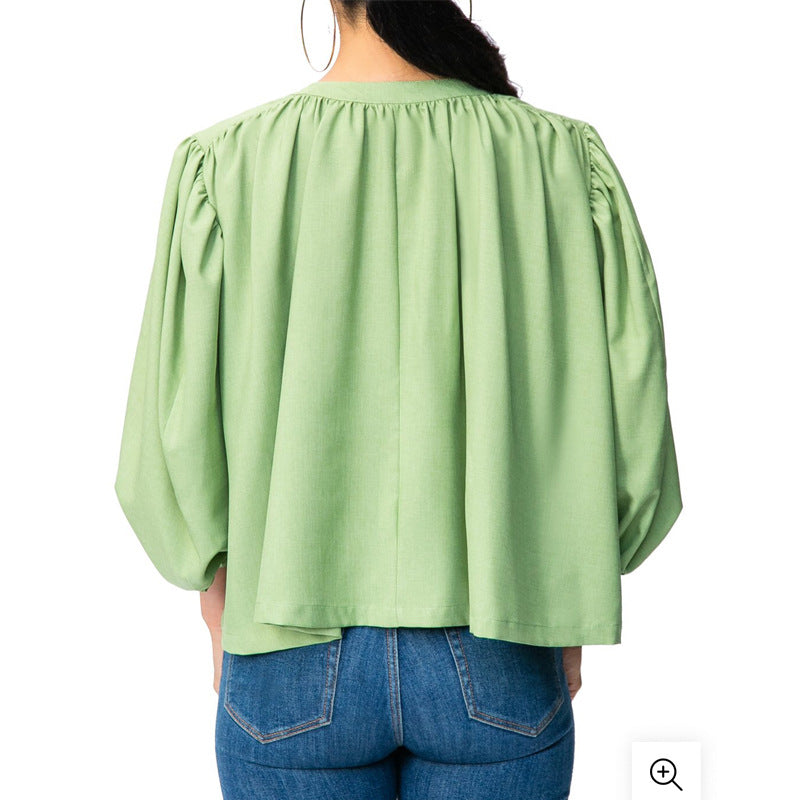 Damen Lockere Bluse mit Rüschenärmel und Knopfleiste EB