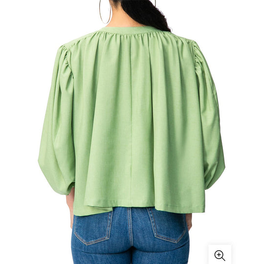 Damen Lockere Bluse mit Rüschenärmel und Knopfleiste EB
