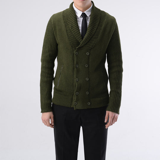 Herren modische Strickjacke mit doppelter Knopfleiste und seitlichen Reißverschlusstaschen EB
