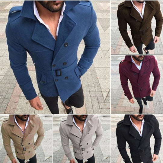 Herren modischer Trenchcoat mit gefüttertem Kragen und Gürtel EB
