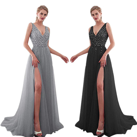 Damen Elegantes Abendkleid mit funkelnden Pailletten und tiefem Schlitz EB