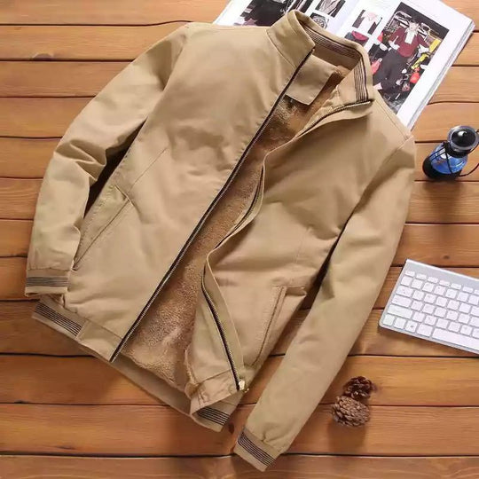 Herren nan casual Bomberjacke mit wärmendem Teddyfutter, Stehkragen und gerippten Bündchen EB