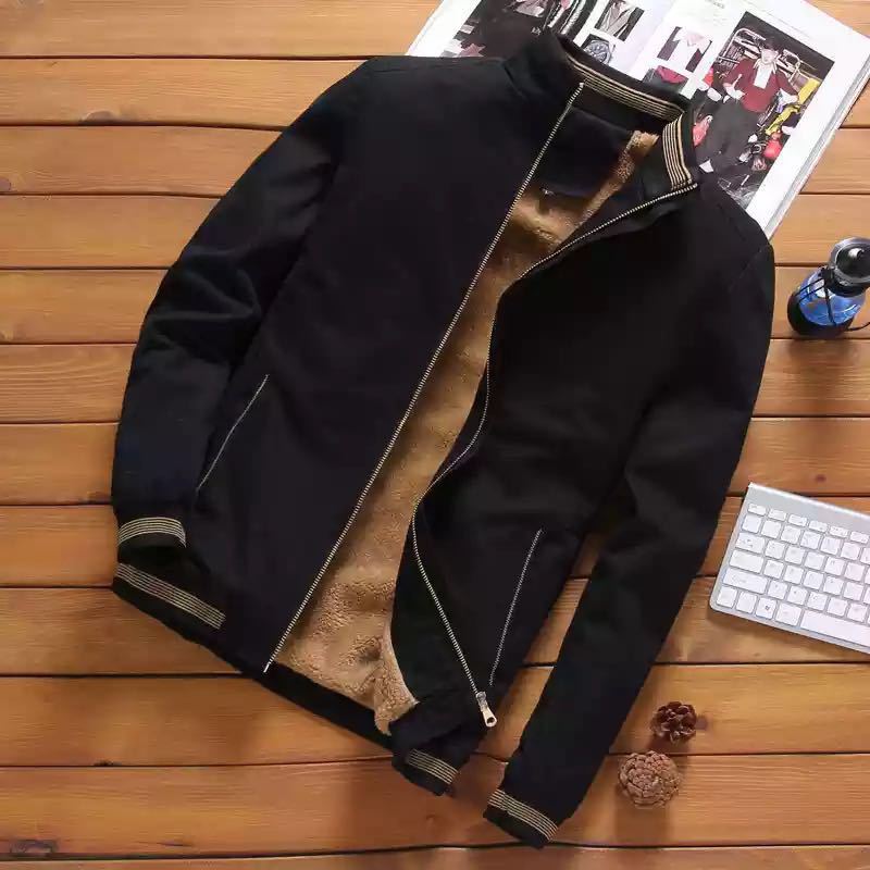 Herren nan casual Bomberjacke mit wärmendem Teddyfutter, Stehkragen und gerippten Bündchen EB