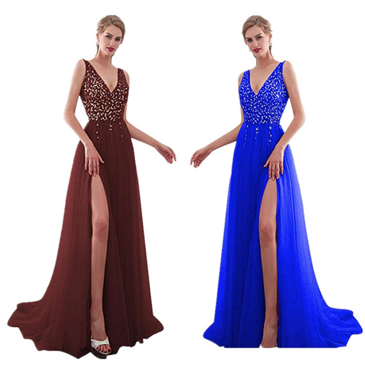 Damen Elegantes Abendkleid mit funkelnden Pailletten und tiefem Schlitz EB