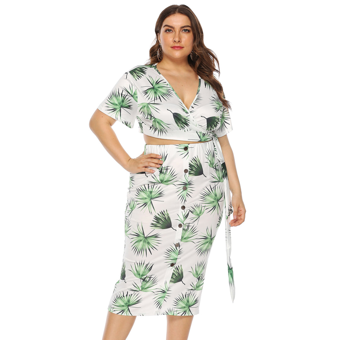 Damen elegantes Sommer-Outfit mit floralem Print und modischem Wickeldetail EB