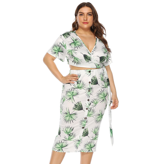 Damen elegantes Sommer-Outfit mit floralem Print und modischem Wickeldetail EB