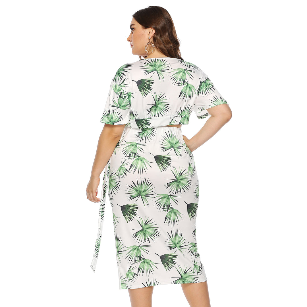 Damen elegantes Sommer-Outfit mit floralem Print und modischem Wickeldetail EB
