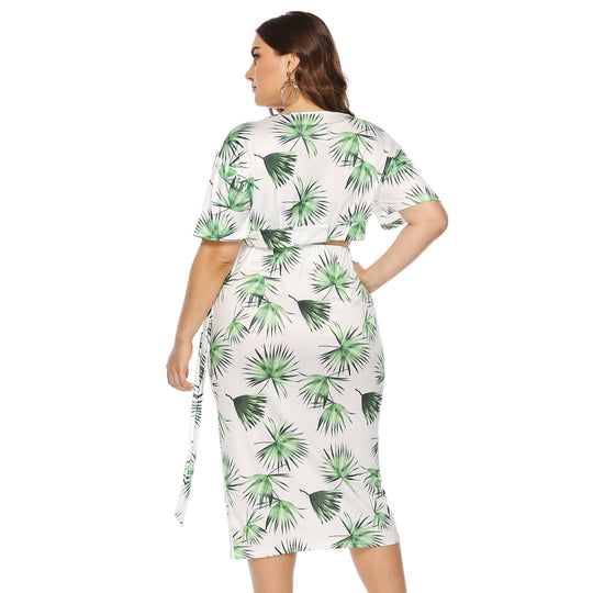 Damen elegantes Sommer-Outfit mit floralem Print und modischem Wickeldetail EB