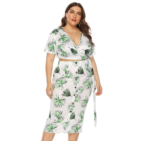 Damen elegantes Sommer-Outfit mit floralem Print und modischem Wickeldetail EB