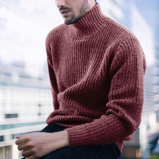 Herren Strickpullover mit modernem Stehkragen und feiner Rippstruktur EB