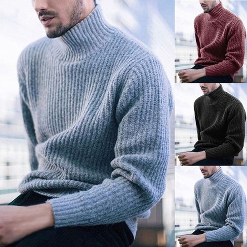 Herren Strickpullover mit modernem Stehkragen und feiner Rippstruktur EB