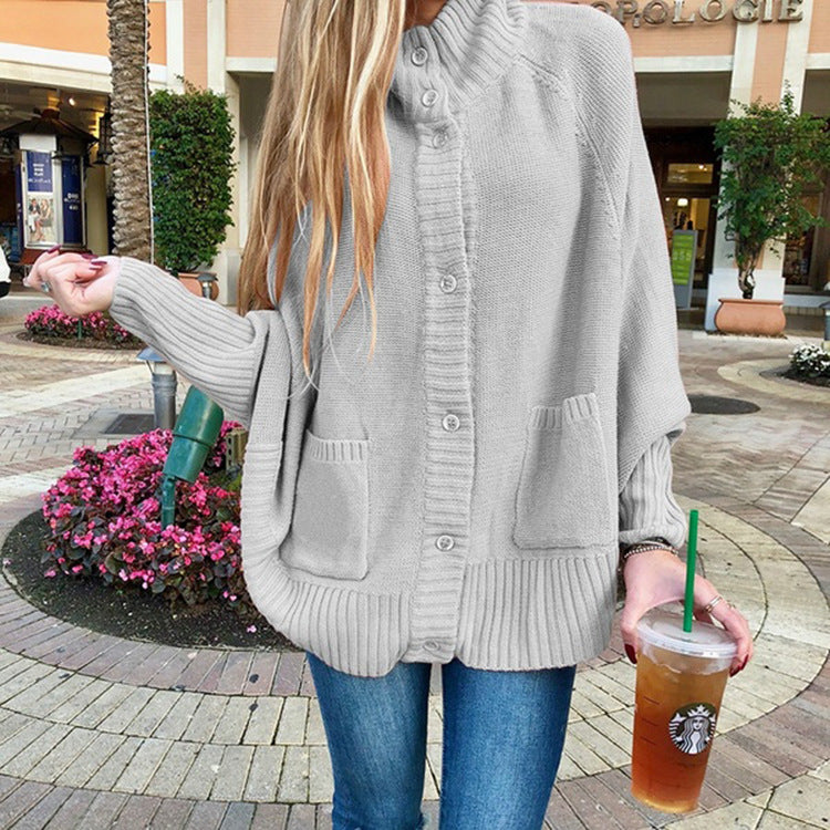 Damen Grobstrickjacke mit praktischen Taschen und modischem Kragen EB