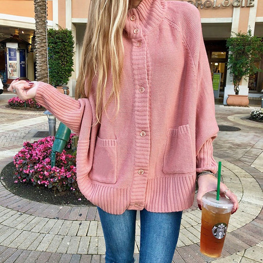 Damen Grobstrickjacke mit praktischen Taschen und modischem Kragen EB