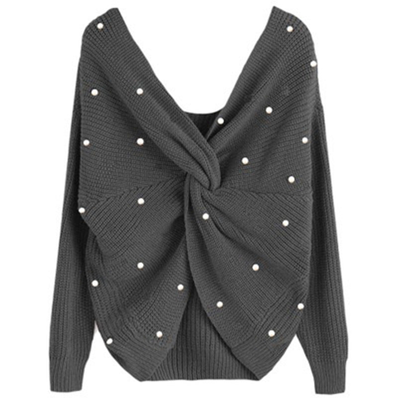 Damen Strickpullover mit Twist-Detail und Perlenbesatz EB