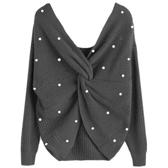 Damen Strickpullover mit Twist-Detail und Perlenbesatz EB
