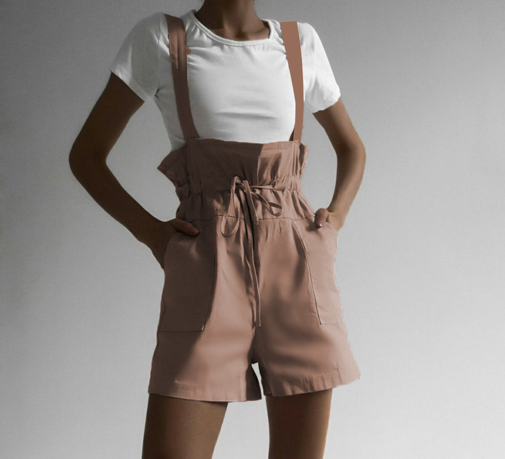 Damen Lässig geschnittene Overall-Shorts mit verstellbaren Trägern EB