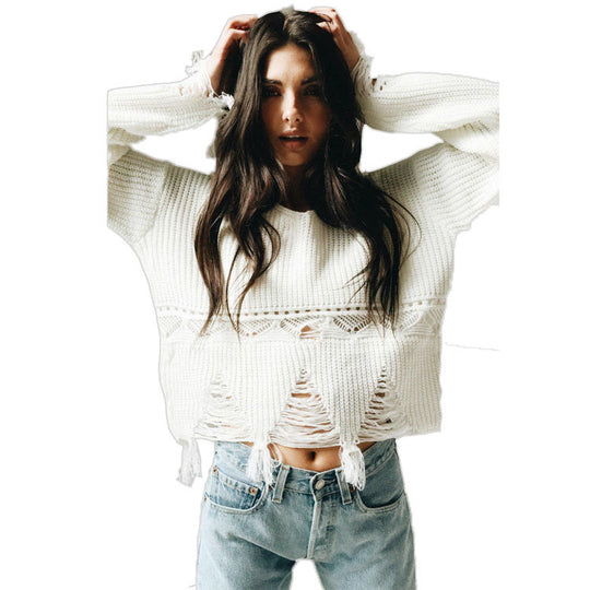 Damen Pullover mit lässigem Fransen-Design EB